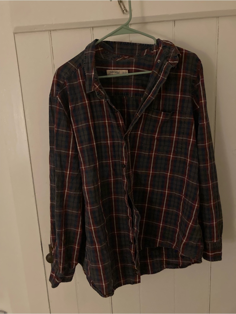Green, Navy, & Red Plaid Button-Up Shirt